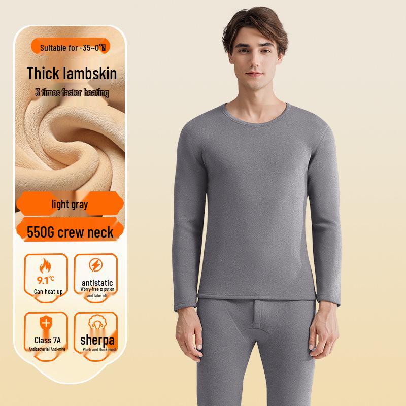 Men's Thick Lambswool Thermal Underwear Set - Velvet-Enhanced for Cold Protection, Heat Retention, and Autumn/Winter Comfort
