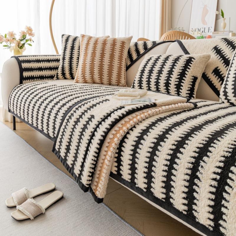 Jacquard Shu Cotton Lint  New Modern Simple Sofa Cushion Non-Slip Seat Cushion Winter Plush Cushion Full Cover Cloth Cover Towel