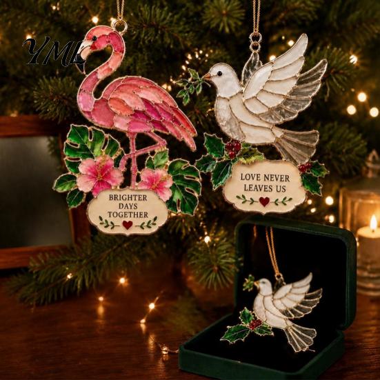 Decorative Ornaments for Fireplace Faux Stained Glass Christmas Ornaments, 2D Hummingbird Dachshund Highland Cow Tree Hanging Decorations Decoration