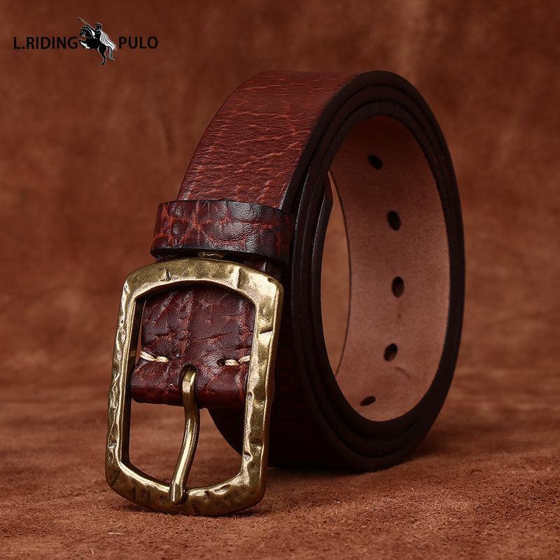 Ice Crack Bronze Buckle Thick Top Layer Cowhide Belt Men's Genuine Leather Fashion Trend Personality Jeans Belt