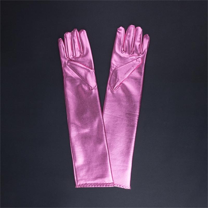 Women Faux Leather Sparkly Metallic Long Gloves for Evening Costume Party Dance