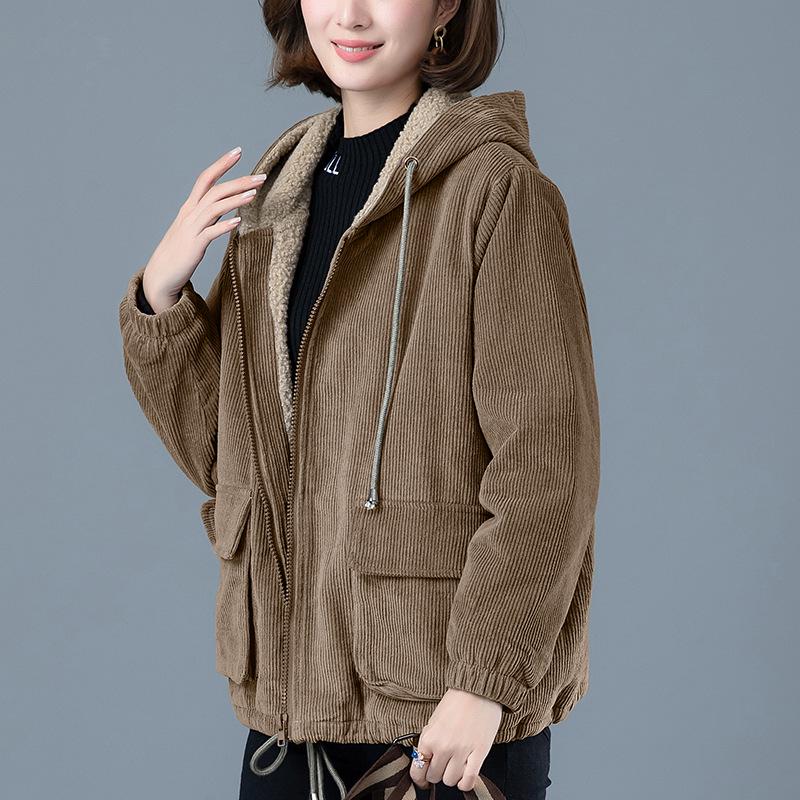 Women's Short Corduroy Jacket 2024 - Winter Loose Cotton-Padded Coat, Thick Fleece-Lined, Autumn Top