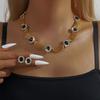 Gold-Tone Gemstone Necklace Set Geometric Statement Jewelry Set Earring Matching Set  Women