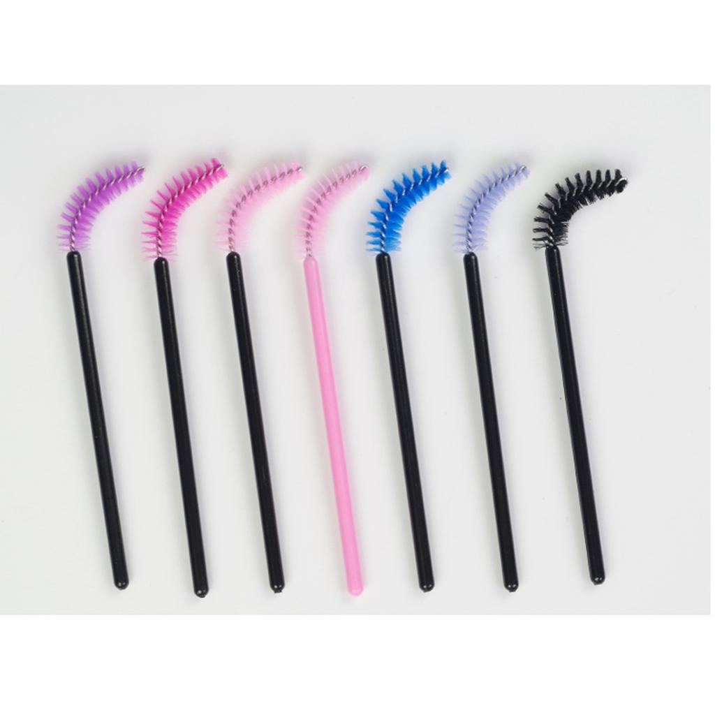 50pcs Eyelash Brush Set Disposable Mini Spiral Flexible Makeup Eyelash Brush for Extension Pink Wand Black Brush Head