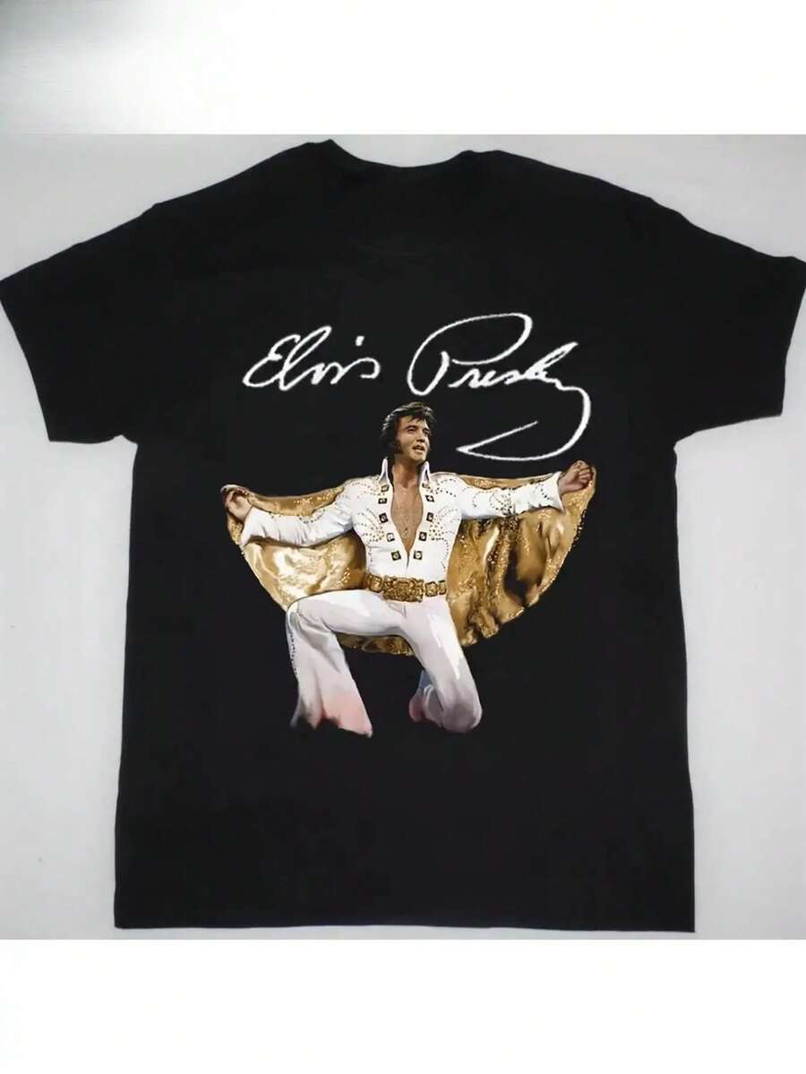 Unisex S Vintage Presley Graphic-Shirt - Black Retro Tee With Iconic Design XXXL