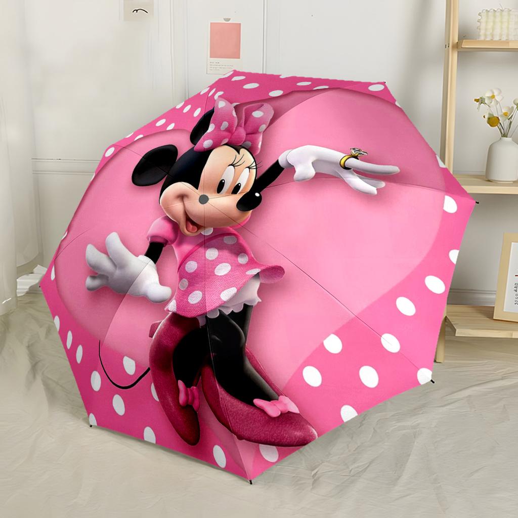 Minnie Maus Florale Fantasie Automatischer Regenschirm Stabiler 8-Rippen-Schaft Stabile Konstruktion Ganzjahres-Regenschirm für Reisen Lebhaftes Muster Regenschirm