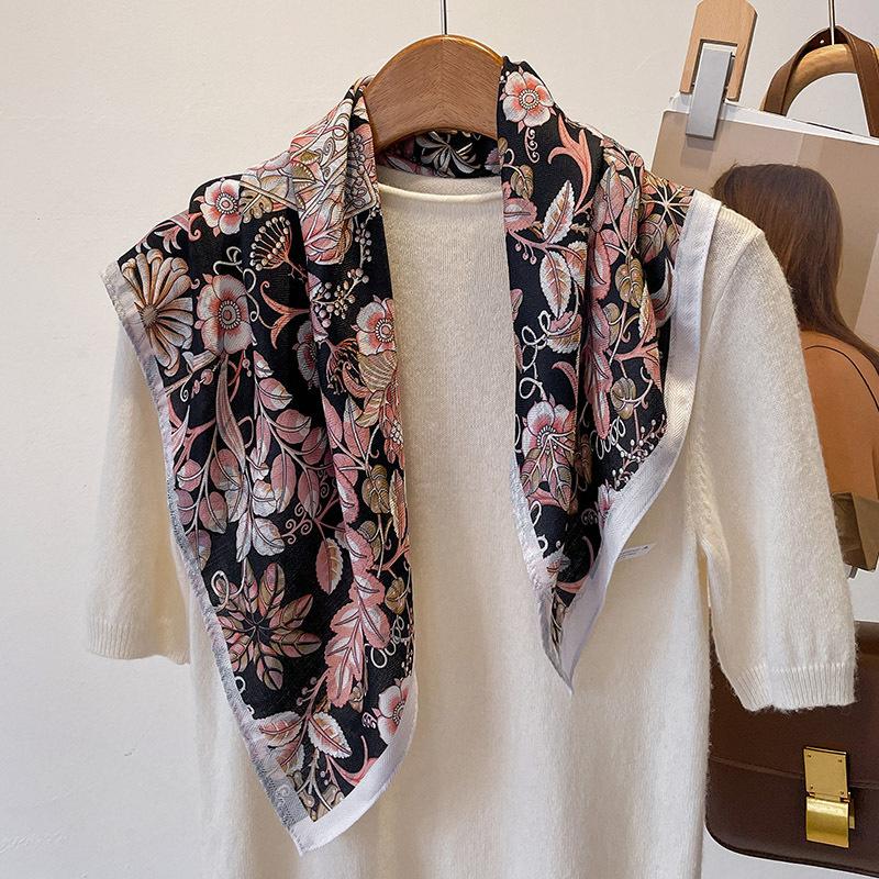 Ren Bomuld Dame Tørklæde Firkantet Foulard Dame Hals Hår Tørklæder Design Printet Hovedtørklæde Mode Pige Tørklæder 2023 Ny