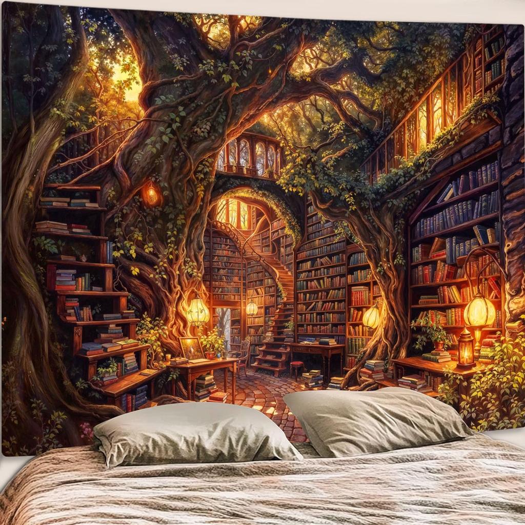 VIKAMA Mörk Magi Bokhylla Tapestry Hippie Helgon Rönn Tapestry Vägghängande Vardagsrum Sovrum Bibliotek Bok Tapestry