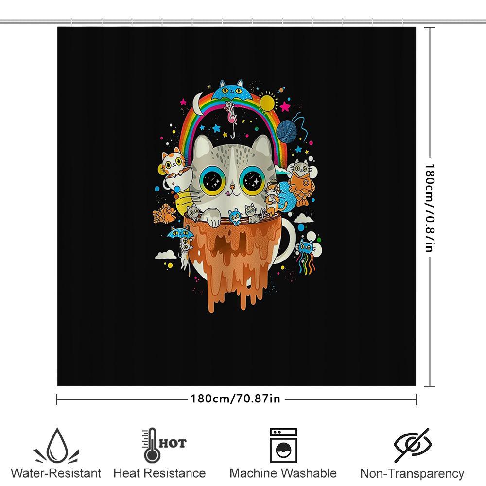 Unframed Cute Cat In Cup Shower Curtain Funny Pet Lover Bathroom Decor Unique Home Decor Artistic Washroom Curtain Wall Hanging