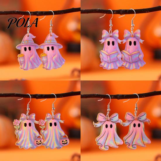 Pumpkin Basket Earrings 1 Pair Acrylic Halloween Earrings, Cute Pink Ghost Dangle Drop Holiday Costume Jewelry for Women Pendant