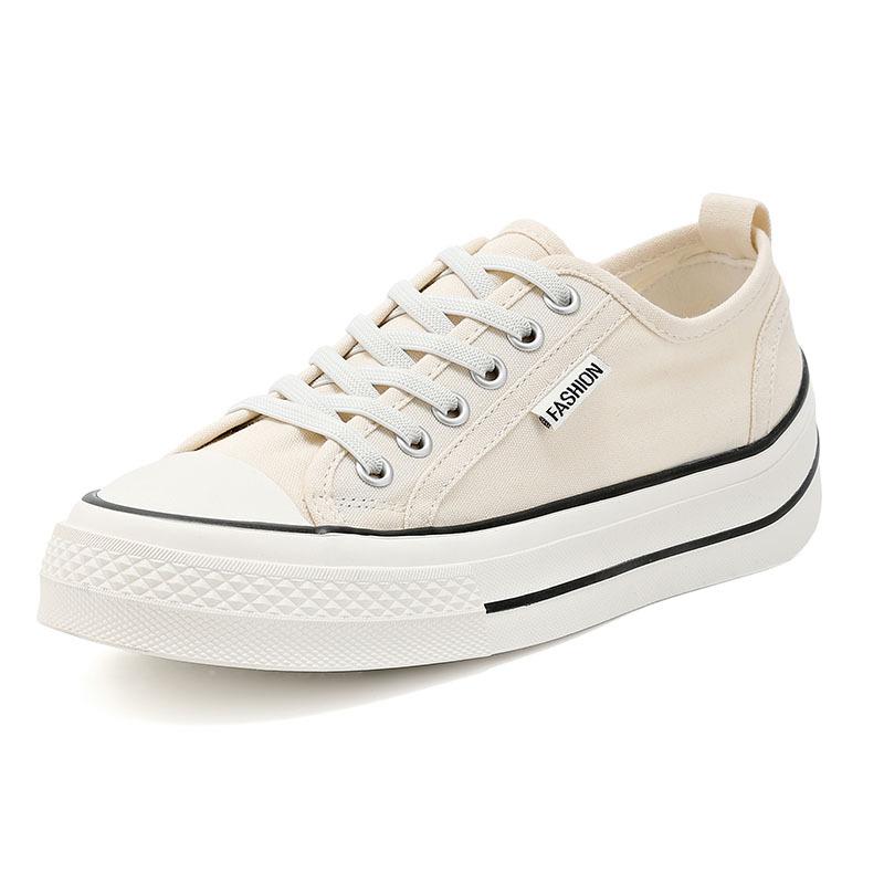 Summer canvas shoes new women's one-pedal round head lace-up non-slip thick-soled casual board shoes