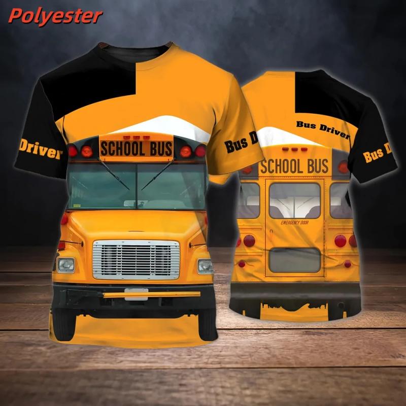 3D Printed Bus Driver Uniform T-Shirt For Men School Bus Pattern Tees Summer Casual Loose Round Neck Tops Short Sleeve T Shirts
