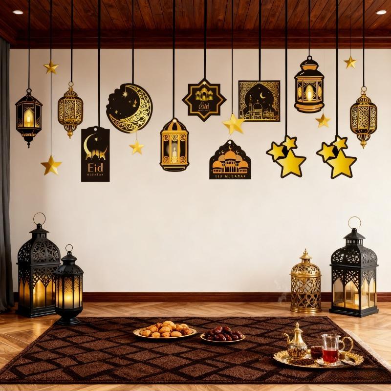 10PCS/Pack Eid Mubarak 2026 Hanging Pendants Ramadan Islamic Muslim Party Decor Kareem Tree Hanging Mosque Sign Decoration