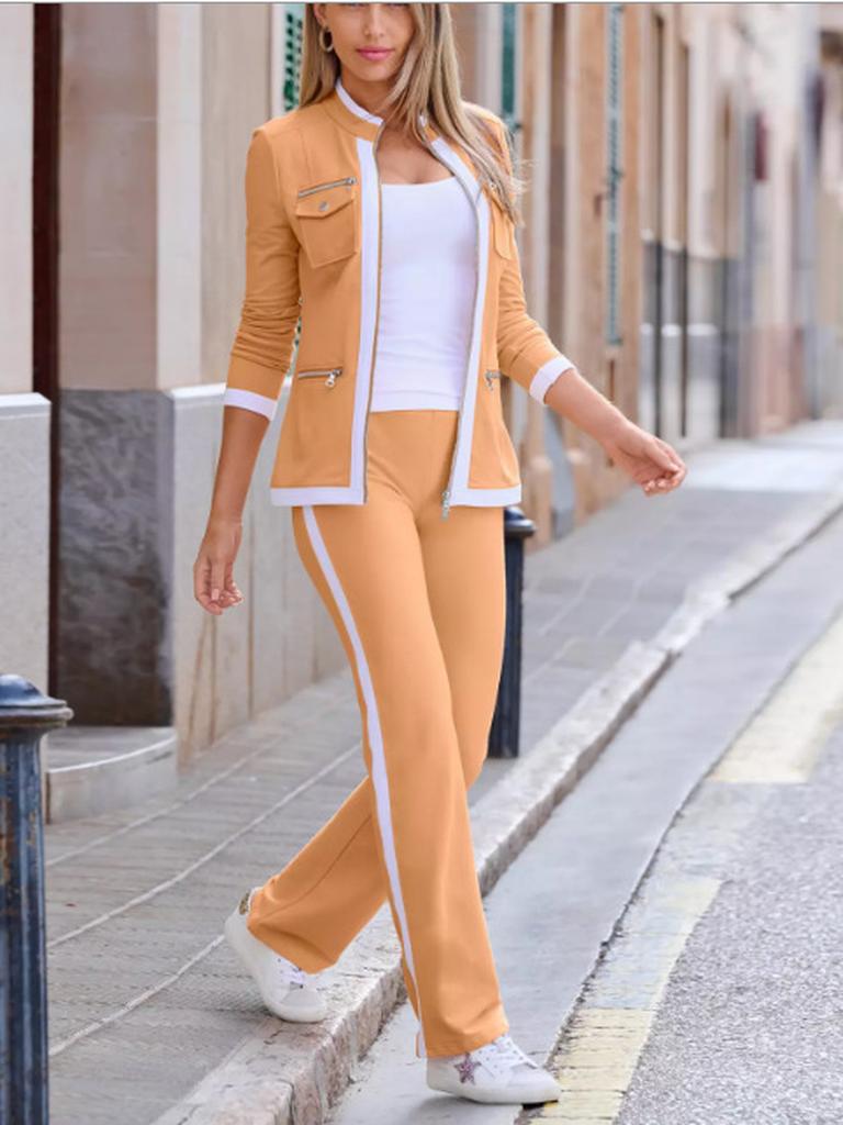 New Fashion Casual Multicolor Patchwork Jacket Set Women's Clothing