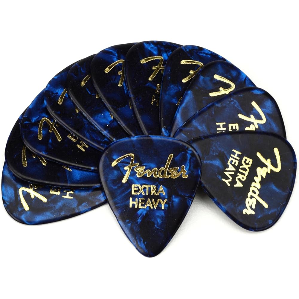 Fender Fender Pick Premium Celluloid, Blue Moto, 351 Shape, Extra Heavy, 12 Count