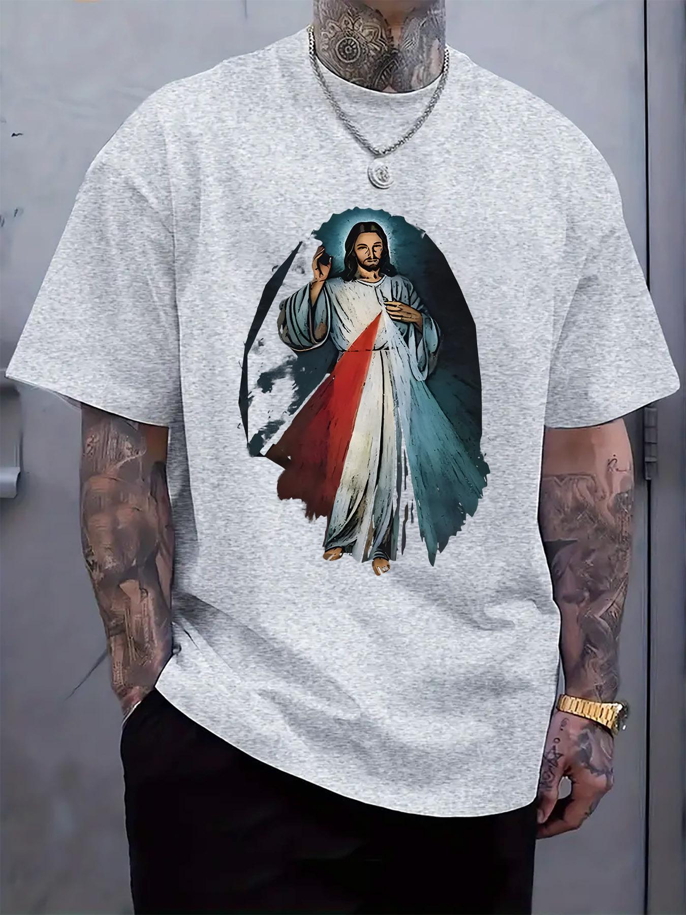 

Portrait Print Round Neck Short Sleeve T-shirt Fashion Regular Fit Tee Spring Summer Vacation XXXL
