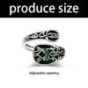 Elegant Adjustable Green Marble Leaf Ring Vintage Spoon Designs Jewelry Alloy Bohemian Thumb Ring For Women Gift