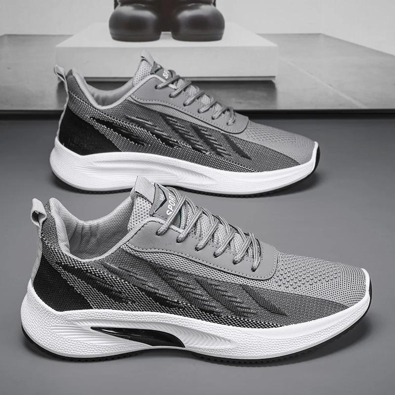 

High Quality Casual Sneakers Men Breathable Sport Shoes for Men Comfortable Lightweight Soft Soled Running Shoes Tenis Masculino 44 сірий колір