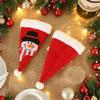 Christmas Cartoon Applique Cutlery Pockets – Non-Woven Fabric Knife and Fork Sleeves with Small Hat Design.