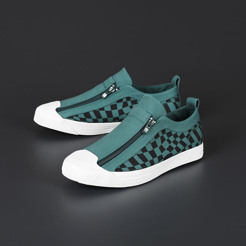Newest Arrivals Summer Fashion Checkered Green Canvas Men'S Loafers Casual Vulcanize Shoes For Men Zip Flats Shoes Espadrilles 2022