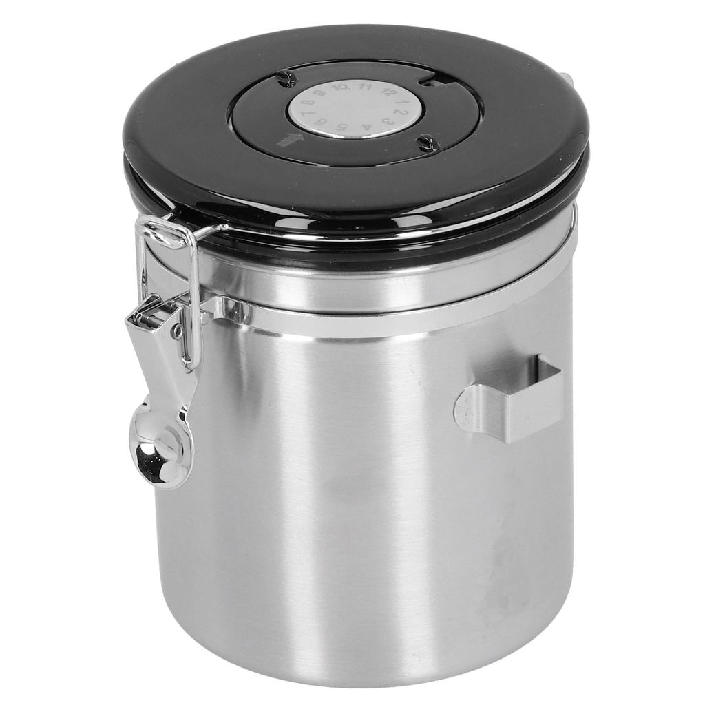Coffee Beans Sealing Jar Canister Container with Exhaust Valve Spoon for Home KitchenSilver
