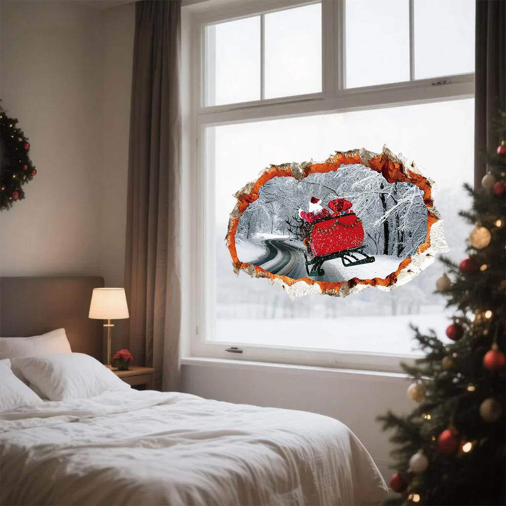 Weihnachten Kreativer visueller Effekt Gebrochene Wand Cartoon Aufkleber Festliche Atmosphäre Wohnzimmer Heimdekoration Wandaufkleber