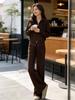 Korean Style Knit Sweater & Wide Leg Pants Set - Women's Spring/Autumn Slimming Hoodie Sportswear Two-Piece Set