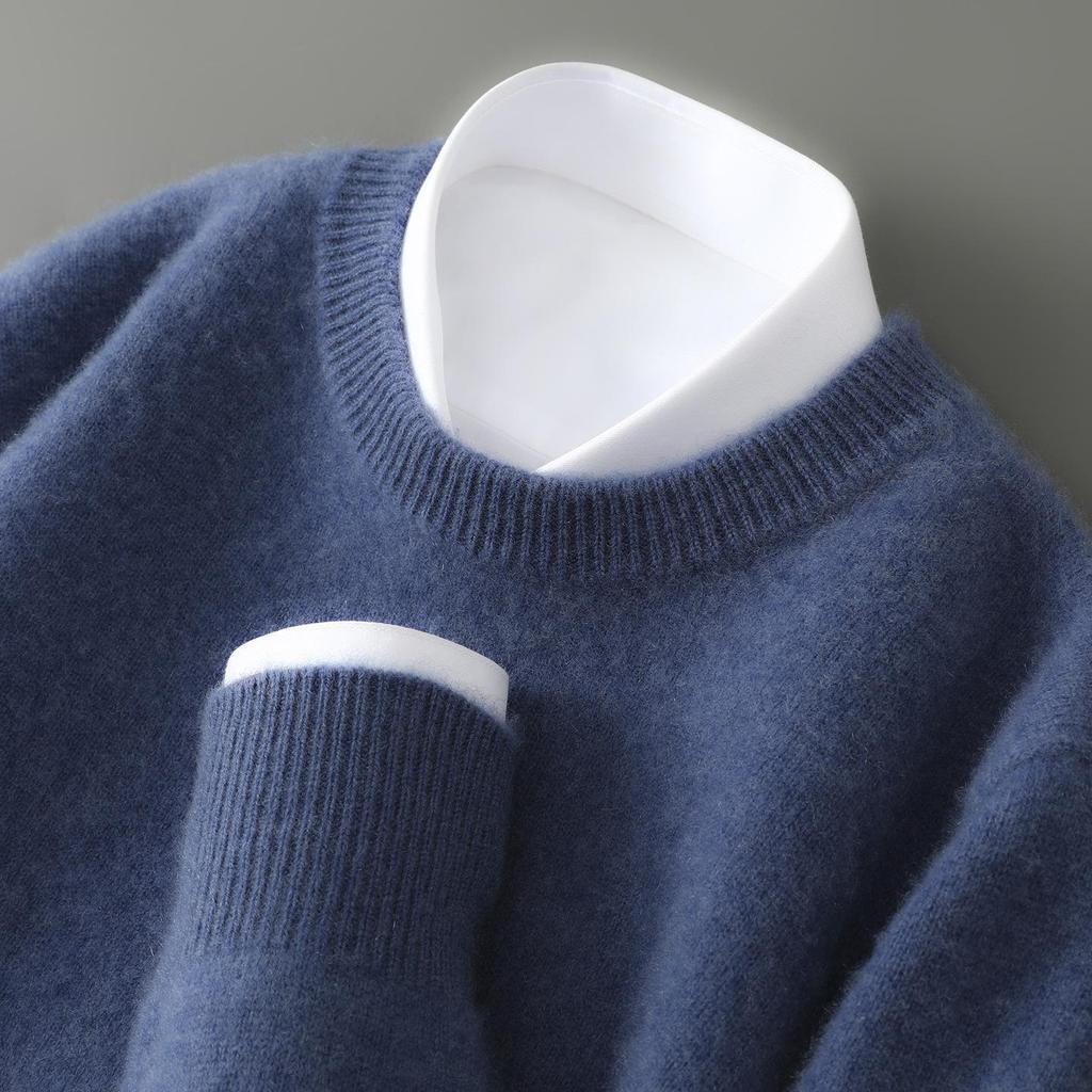 Men's Pure Wool Half-High Collar Thick Business Pullover Sweater - Loose Knit Base Layer