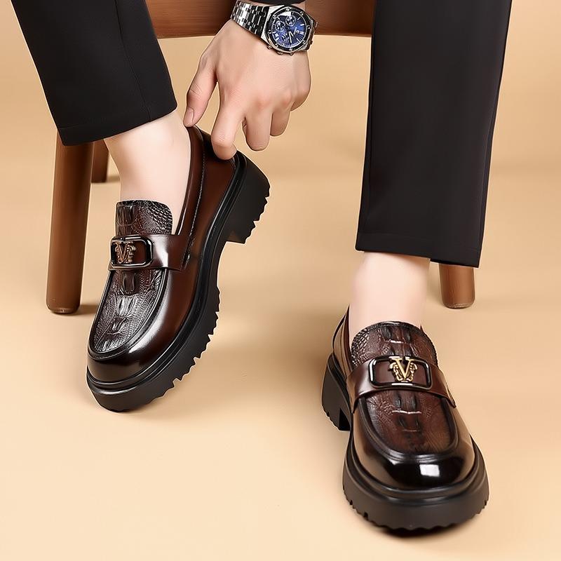 FashionBritish Cowhide Platform Loafers for Men Fashion Soft-soled Business Man Dress Shoes Designer Spring Autumn Luxury Shoes Male