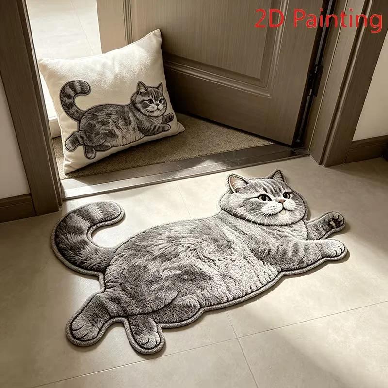 Lazy Cat Plush Area Rug, Non-Slip Soft Absorbent Bath Mat, Quick Dry Door Mat for Living Room Bedroom