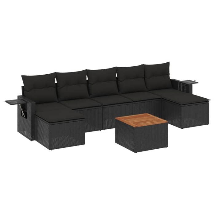 VidaXL Salon de Jardin avec Coussins 8 pcs, Canapés de Terrasse, Ensemble de Meubles de Patio, Mobilier d'Extérieur, Noir 3257021