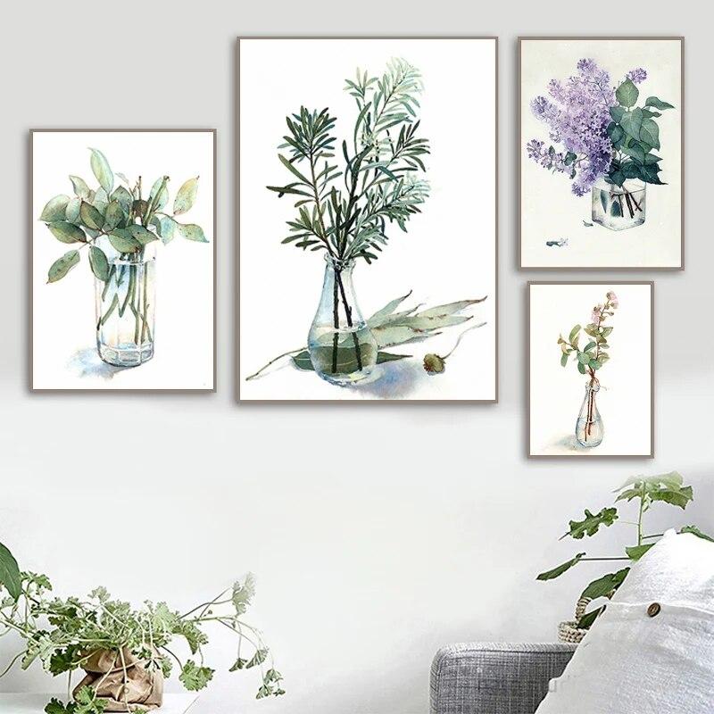 

Зеленый плакат с растением, цветок, настенная живопись, плакат с растением в горшке, ваза, гостиная, домашняя эстетическая картина