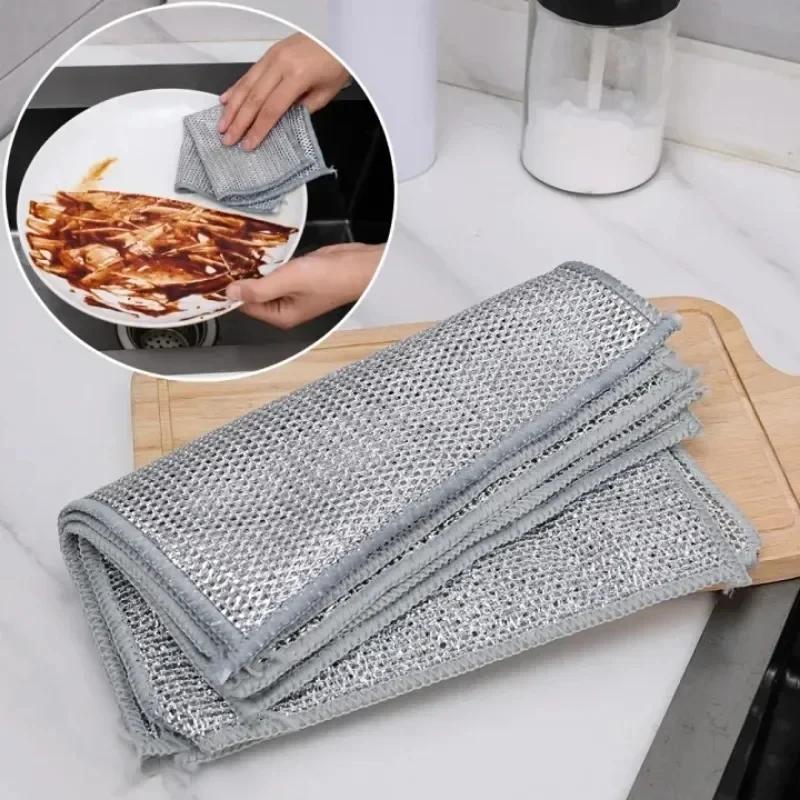 1/10/20pcs Thickened Steel Wire Cleaning Cloth Non-Scratch Double-layer Iron Microfiber Mesh Dishrag Washing Pot Rags Kitchen