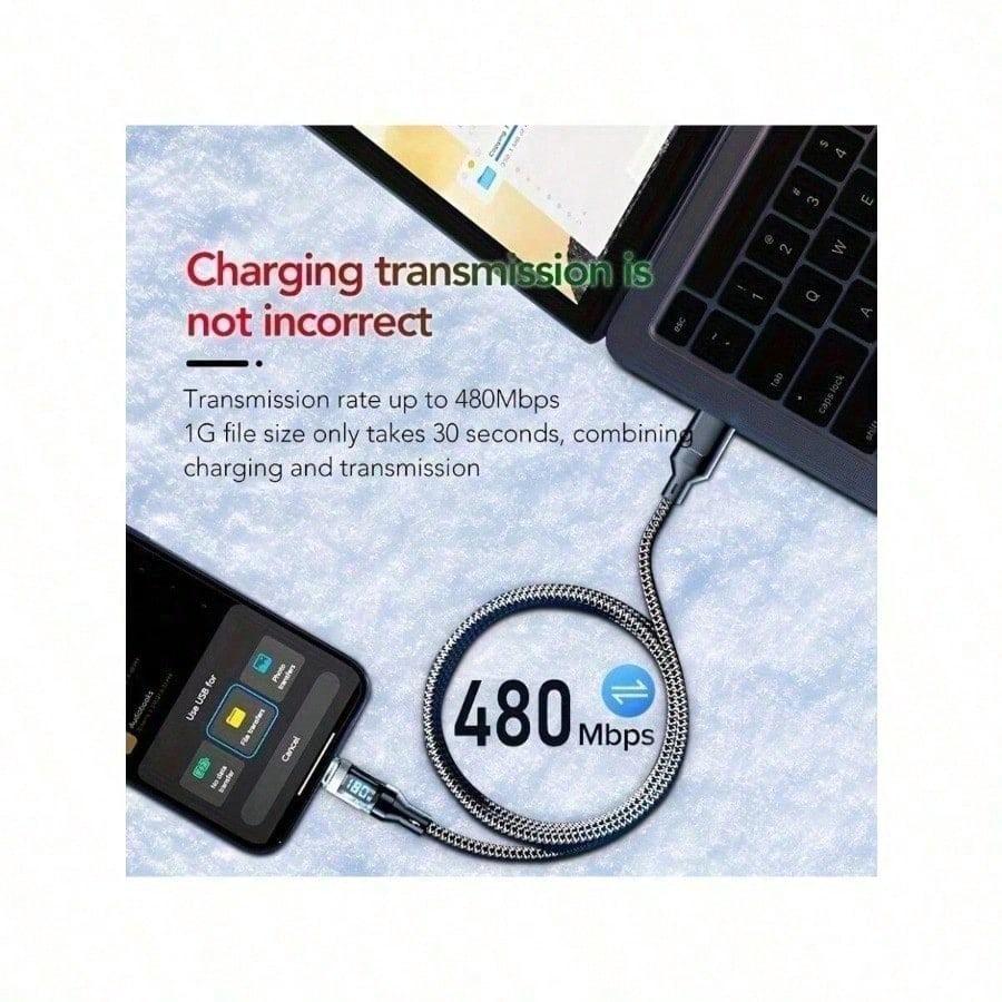 180W ultra fast charging USB A to Type-C cable with LED digital display, matte surface, data synchronization,