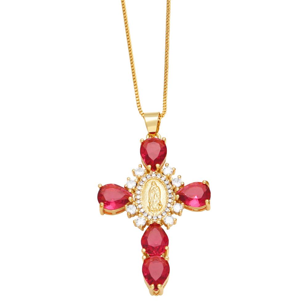 Women Fashion Zirconia Cross Necklace for Women Assumption of Mary Necklace Jewelry