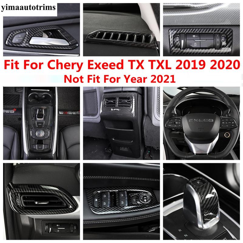 ABS Carbon Fiber Accessories For Chery Exeed TX TXL Window Lift Head Light Steering Wheel Gear Air AC Vent Cover Trim