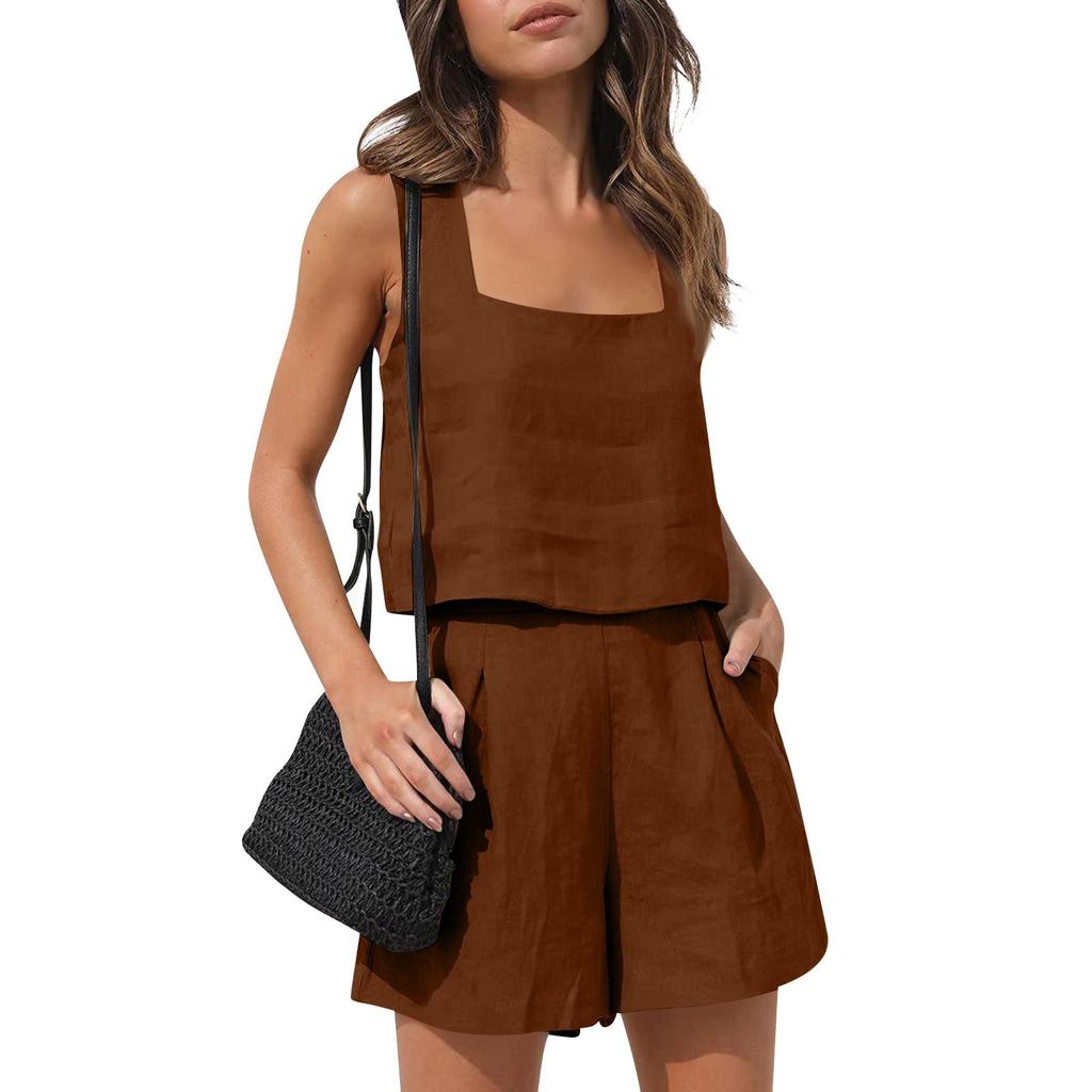 Mode Damen Ärmellose Weste Shorts Lässiger Zweiteiler