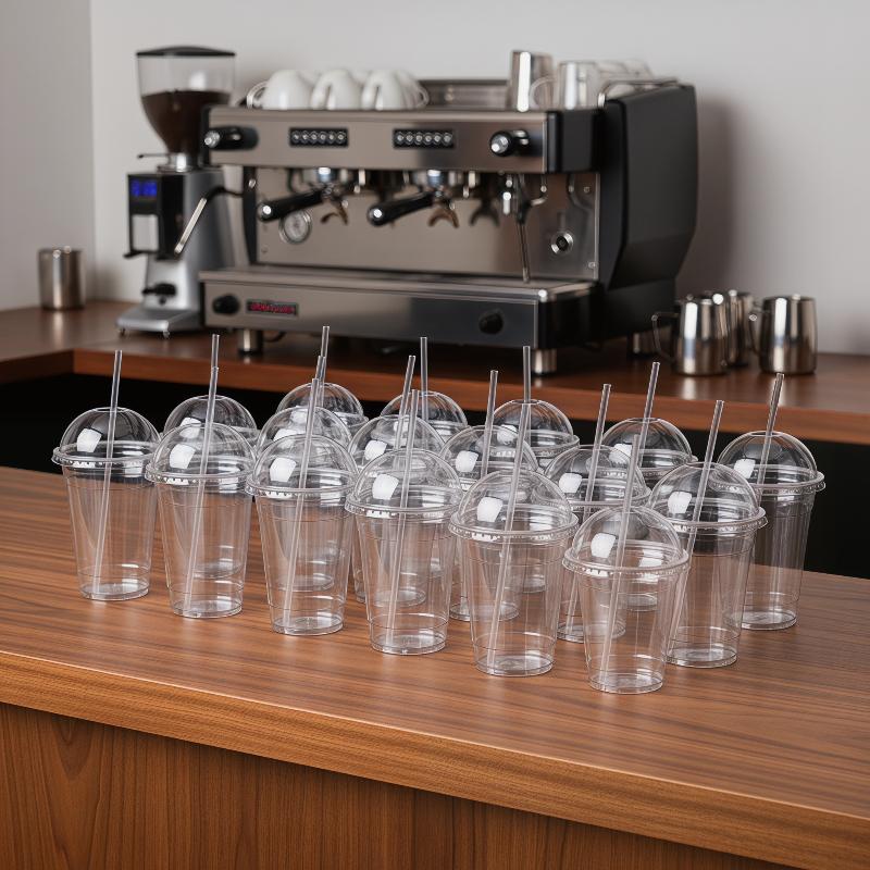 10Pcs Disposable Clear Plastic Cups With Lid Or 100 Straws For Fruit Juice Milk Tea Iced Coffee Cold Drinks Takeaway Party Use