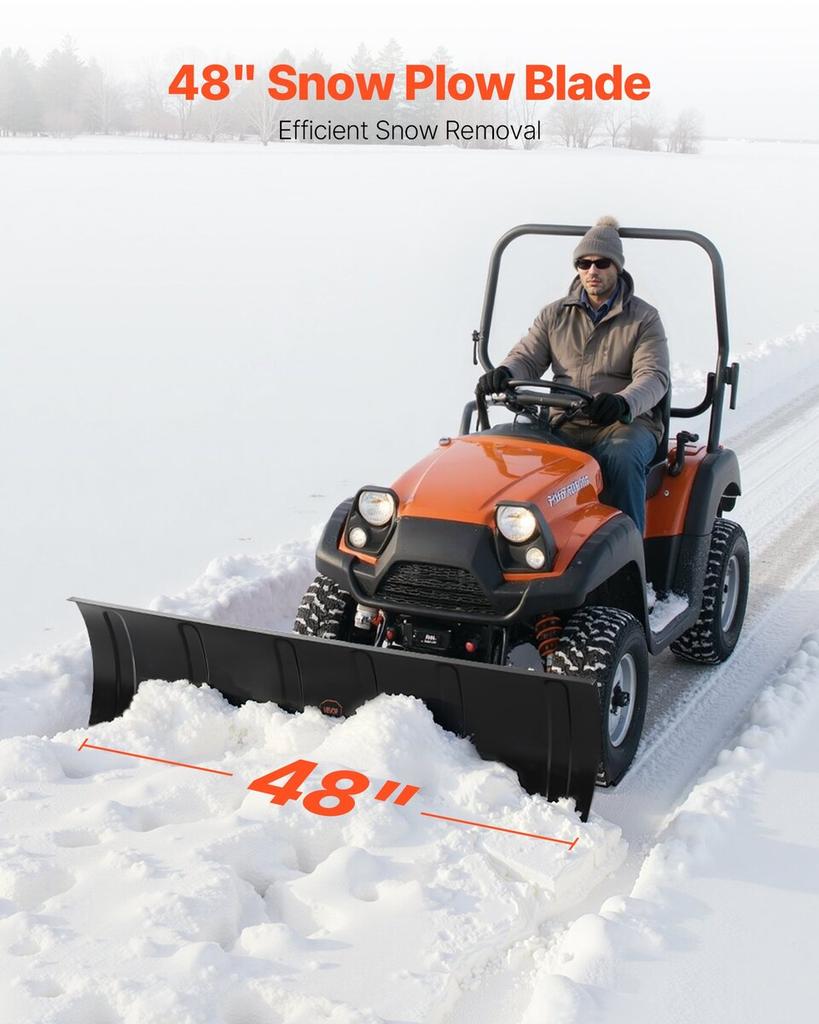 Snow Plow Kit, 122 cm Universal Snow Plow Attachment, Height & Left-Right Adjustable, Quick To Detach, Steel ATV Scrape Blade, 3 Mount Options,