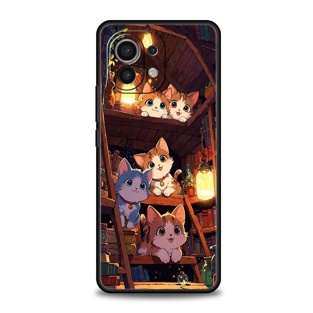 Phone Case Cover for Xiaomi Mi 17 Pro Max 15 14 13 12 11 Ultra 15T 14T 13T 12T Pro Lite Soft TPU Butterfly Cat Bookshelf Design