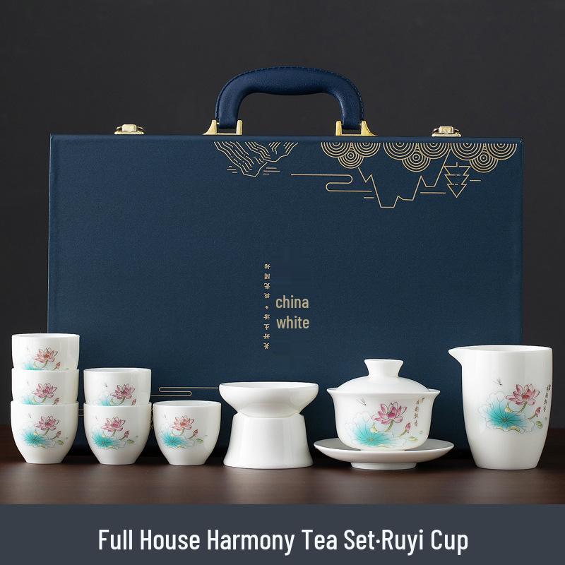 Mutton Fat Jade Dehua Porcelain Kung Fu Tea Set Souvenir