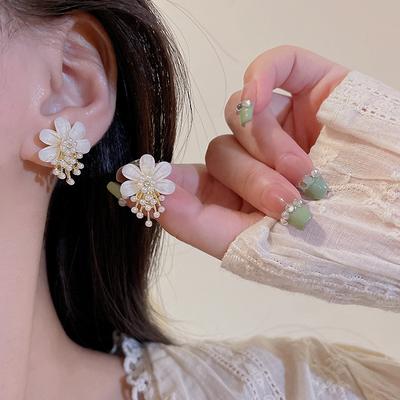 Flower Pearl Tassel Drop Earrings For Woman Wedding Jewelry Party Accessories