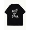 Oversized T Shirt Black Z Letter Graphic Print Tikkeo Text Casual Streetwear Style For Women And Men