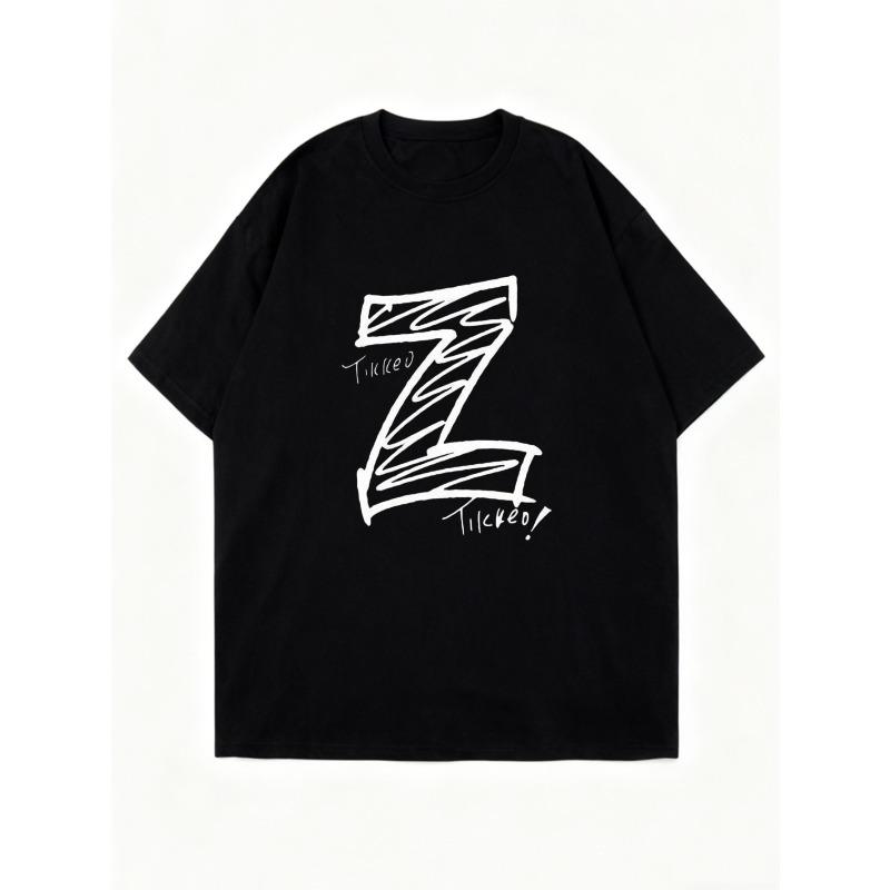 Oversized T Shirt Black Z Letter Graphic Print Tikkeo Text Casual Streetwear Style For Women And Men