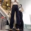 Women's 2024 Spring/Summer PUNK Exposed Seam Denim Jeans - Multi-Pocket Cargo Pants