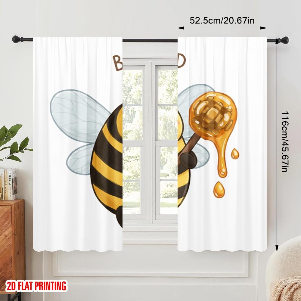 2pcs 2D flat printing Drapes Be Kind Honey Bee Fabric Without Electricity Festive Holiday Use for Bedroom Office Living Room