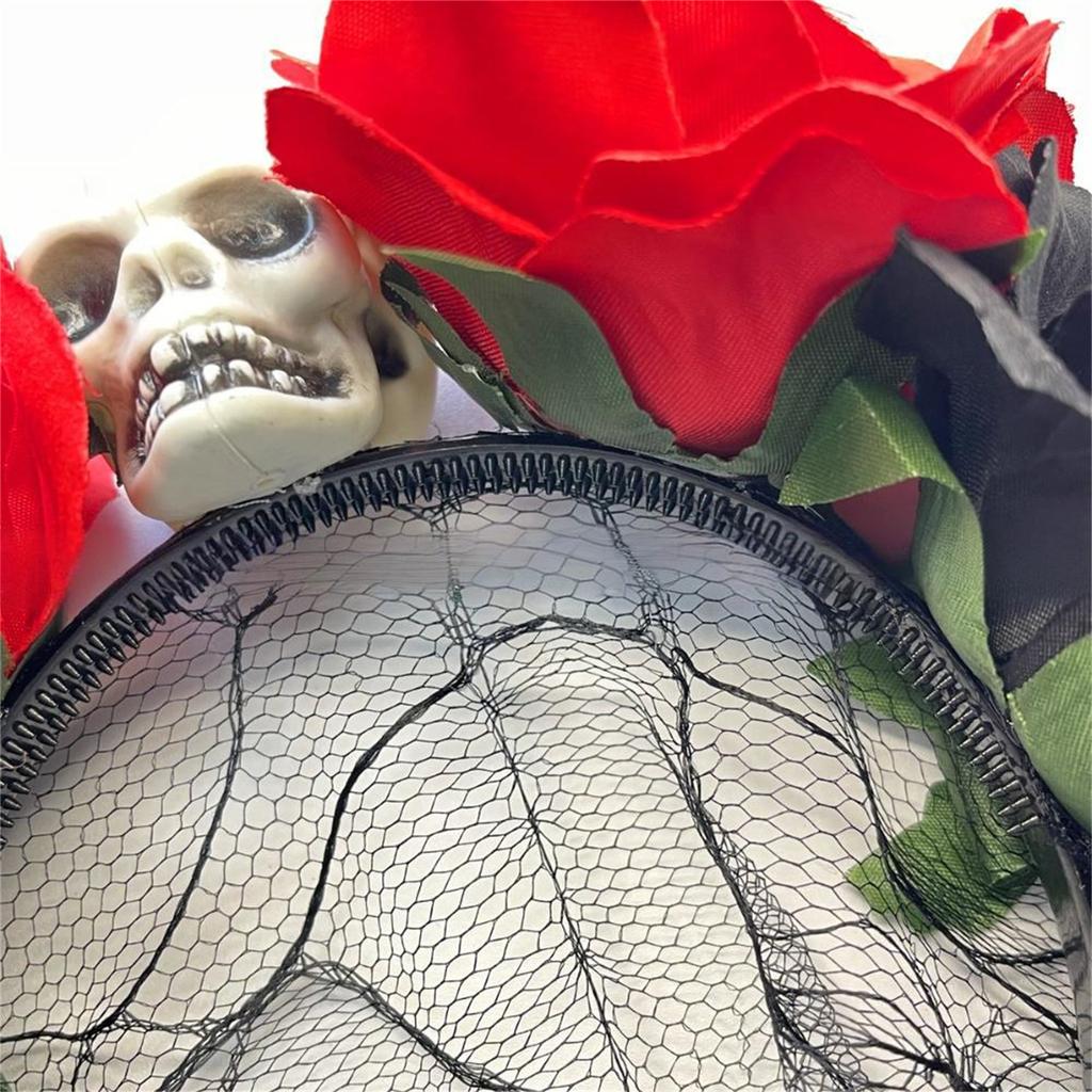 Skull Skeleton Hand Veil Headpiece with Dark Series Flower For Halloween Costume And Themed Photoshoots Wear