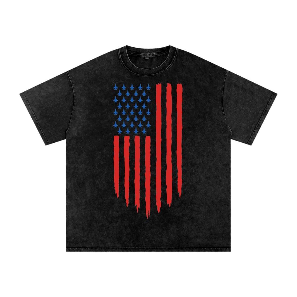 USA Flag Jets | Snow Washed Oversized Cotton T-Shirt and kids shirt