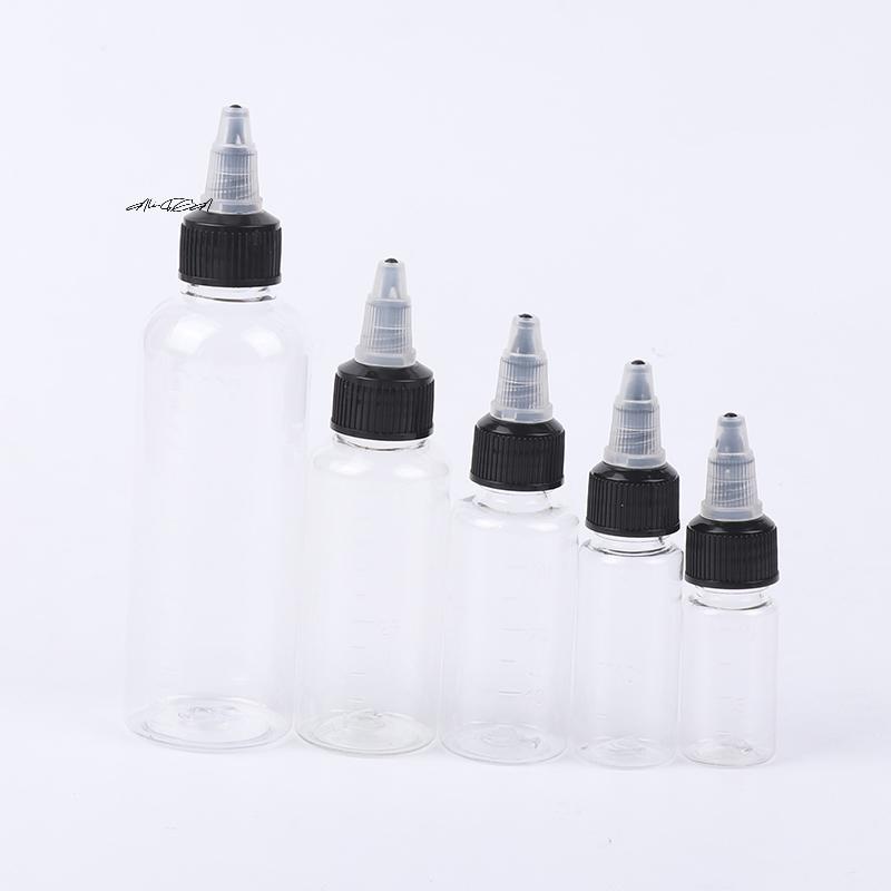 Refillable Hair Dye Bottle 10/20/30/50/100ml Twist Top Cap Squeeze Container with Graduated Scale for Tattoo Ink Pigment