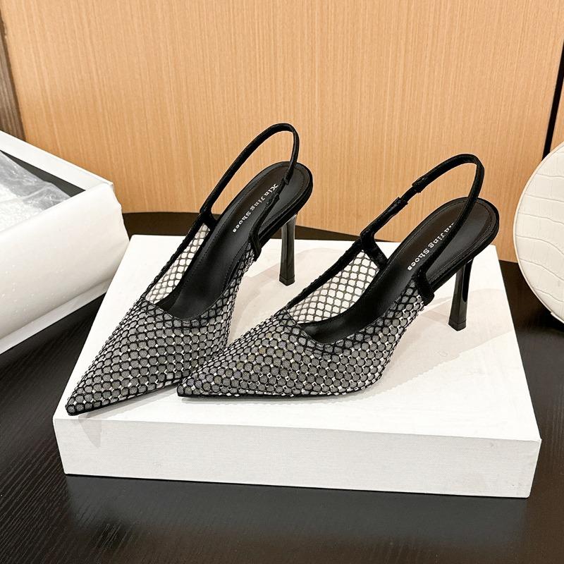 9-1 Fashion pointed mesh high-heeled single shoes nightclub new thin-heeled women's shoes